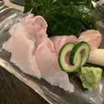 おくの - クエ刺身「肝醤油で」