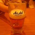 Famiri Resutoran Tougenkyou - お風呂上がりのビール我慢できず一気飲み。あ！写真忘れたということで量が少ない