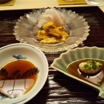 道人 - 明石のマコガレイと淡路ウニをキモポン酢と割醤油で