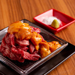 Ozaki beef yukhoe topped with sea urchin