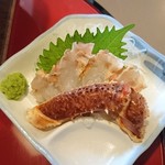 かに徳 - カニ刺し。甘いが食べ難い。