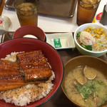 すき家 - うなたま丼 特盛 ポテトサラダとあさり味噌汁セット