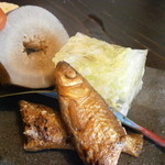 土家 - 24年1月　盛合せ　茨城の牛蒡、モロコ煮（琵琶湖の魚）、白菜ゼリー寄せ