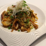 Lots of green onions! Deep fried squid tentacles with sweet and spicy kimchi sauce