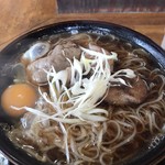 そば政 - 鴨南ばん500円。プラス卵50円