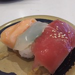 はま寿司 - サーモン・イカ・マグロ(各、漬け)３種盛