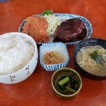 Gohan Ya San - 洋風ハンバーグ＆マグロカツ定食（ご飯大盛り）2019.07.03