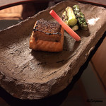 御料理 寺沢 - 本鱒､ｸﾞﾘｰﾝｱｽﾊﾟﾗ炭火焼