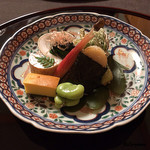 御料理 寺沢 - ｽﾌﾚ玉子､ｱﾝｷﾓ､ｼﾄﾞｹ､蚕豆､玉珧磯辺巻､稚鮎､海蛸