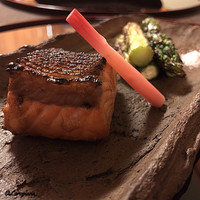 御料理 寺沢 - 本鱒､ｸﾞﾘｰﾝｱｽﾊﾟﾗ炭火焼