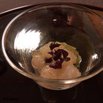 御料理 寺沢 - ﾎﾞﾀﾝ海老と山葵菜の柑橘ｼﾞｭﾚ