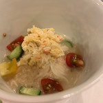 割烹 一楓 - 蟹と毛蟹、蟹味噌、素麵 さっぱりとした一品。毛蟹の旨みが効いています。