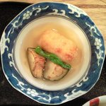 東麻布 逢坂  - <'12/01/11撮影>鯛茶づけ 1000円 の鯛のクリームコロッケ、茄子、ししとうの餡かけ