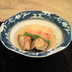 東麻布 逢坂  - <'12/01/11撮影>鯛茶づけ 1000円 の鯛のクリームコロッケ、茄子、ししとうの餡かけ