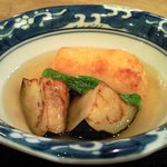 東麻布 逢坂  - <'12/01/11撮影>鯛茶づけ 1000円 の鯛のクリームコロッケ、茄子、ししとうの餡かけ