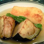 東麻布 逢坂  - <'12/01/11撮影>鯛茶づけ 1000円 の鯛のクリームコロッケ、茄子、ししとうの餡かけ