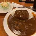 珈琲館　 - (2019年7月)  ハンバーグカレーとサラダ