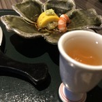 嵯峨沢館 - 橋付 （南瓜豆腐 車海老 焼茄子 ）と食前酒