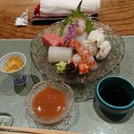 日本料理 とくを - お造り（ハモ、マグロ、クルマエビ、イカ、鯛）