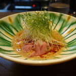 明道町中国菜 一星 - 長崎和牛坦々しゃぶしゃぶ：和風だし、金糸瓜がアクセント