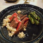 アレグロ コン ブリオ - 福島 和牛カメノコの炭火焼 西洋ワサビのパニェット添え　２６００円(税別)