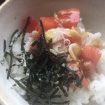 カフェアンドショップ ロータスランド - 2019/07/14  週替りおまかせセット 550円 ・冷やしつけ麺 ・味玉子 ・野菜のオーブン焼き ・トマト丼