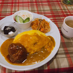 洋食屋 花きゃべつ - オムカレーとハンバーグプレート