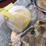 CAVIAR HOUSE & PRUNIER SEAFOOD BAR - 添えられるレモン。汁が飛ばないようにとはいえ、何か石鹸袋みたい…
