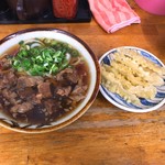 めん処 たけや - 肉（小）６００円・ごぼう天１００円