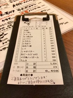 Kinshichou Motsuyaki Nonki - 今日のお会計