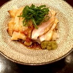 鳥田中 - ももと胸肉のタタキむねの湯引の黄身漬けと丹波地鶏たたき