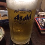 レコードカフェ ミモザバード - お疲れさんセットの生ビール
            瓶ビールをジョッキに入れて下さいました