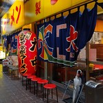 特製ラーメン 大中 - お店の外観。近鉄電車の高架下にお店があります。