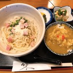 讃岐うどん 愛 - 釜玉カルボナーラ、ミニカレー丼