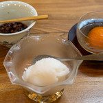 Tsugaru Kappo Mirai - 2019.7 水菓子（アカシア蜂蜜シャーベット、三戸杏子コンポート、花嫁小豆の餡）