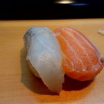 江戸っ子 - ランチのお寿司 白身、サーモン
