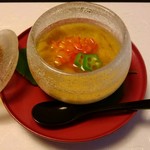 割烹 新多久 - 先付…焼茄子冷し茶碗蒸し