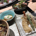 割烹 おみたま - 海老天、ナス、えんどう、白身魚、ミョウガ天ぷら