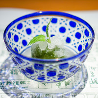 浪速割烹 㐂川 - 青梅の蜜煮、 木姜油（ムージャンユ）のシャーベット