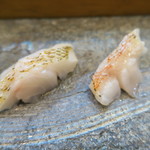 寿司栄 - ノドグロ（左）、釣りキンキ（右）