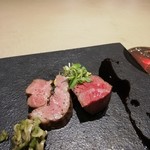 厨翠山   - 北みらい牛のローストと氷島ラムの炭火焼き玉葱塩（ゲランドエキストラファン）