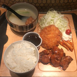 Oden Kashimin - 鶏メンチカツと炭焼鶏もも照焼、1,100円