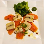 Carpaccio of salmon and camembert cheese