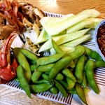 Nambu Moguri - 茹で蟹、糠塚キュウリ、枝豆