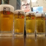 新世界 串かつ いっとく - 生ビール(一番左がメガジョッキ)