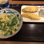 Marugame Seimen - ぶっかけ 冷 並 かしわ天 えび天 わさび菜おむすび