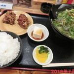 Ramen Totto Ko - 味噌らぁ麺(ネギ・もやし増し)のからあげ定食　1250円
