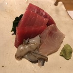 酒肴 新屋敷 - 酒肴 新屋敷　これけっこうすごい、生本マグロ、ウメイロ、生のトリ貝