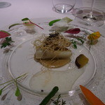 レストラン タテル ヨシノ - ポアソン／季節野菜のエチュベ、セップとカダイフの衣をまとったアナゴのフリットとソースエミュルション、トリュフ風味