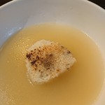 麺屋海神 - 残ったスープにへしこ焼おにぎりを入れて雑炊に